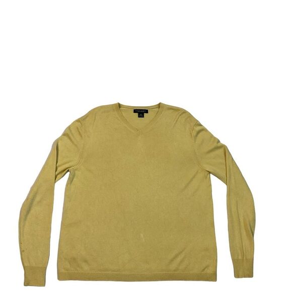 Banana Republic Sweater Mens Size Large Yellow Luxury Silk Cashmere Blend V-Neck - Picture 10 of 15
